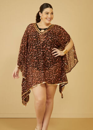 Sequined Cutout Leopard Cover Up, Brown Animal image number 0