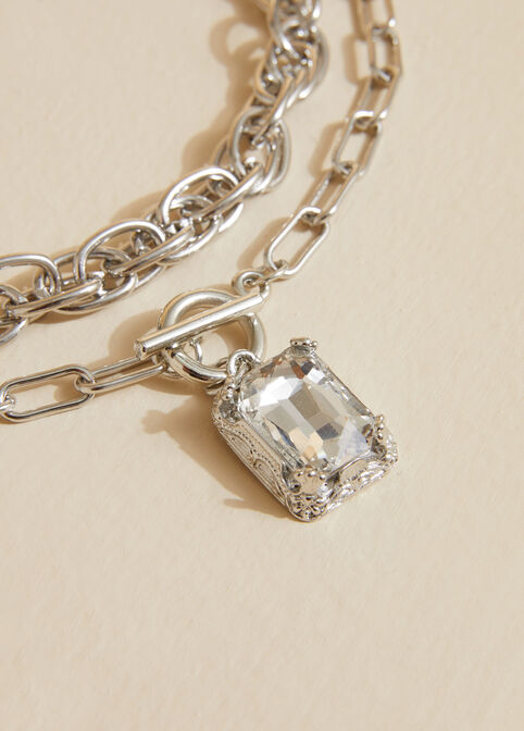 Crystal Silver Tone Necklace Set, Silver image number 2