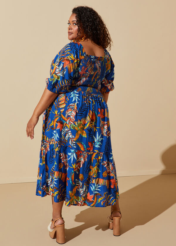 Shirred Floral Print Midi Dress, Multi image number 1
