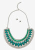 Layered Chain Stone Necklace Set, Pepper Green image number 0