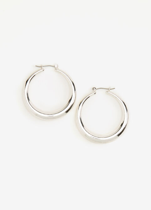 Silver Metal Medium Hoop Earrings, Silver image number 0