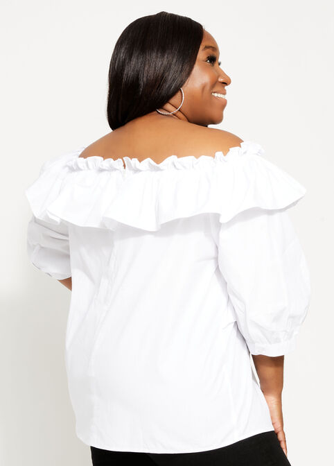 Cotton Ruffle Off Shoulder Top, White image number 1