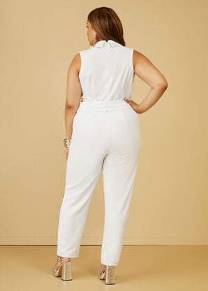 Belted Faux Wrap Jumpsuit, White image number 1