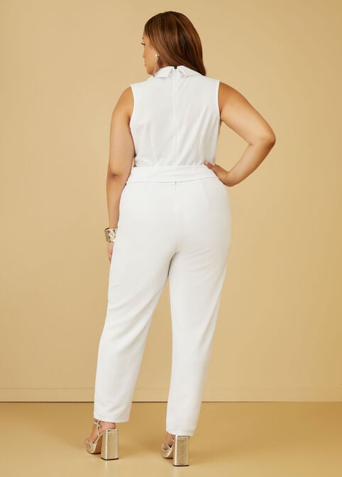 Belted Faux Wrap Jumpsuit, White image number 1