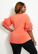 Neon Knit Tiered Elbow Sleeve Top, Hot Coral image number 1