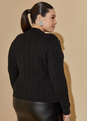Cutout Cable Knit Sweater, Black image number 1
