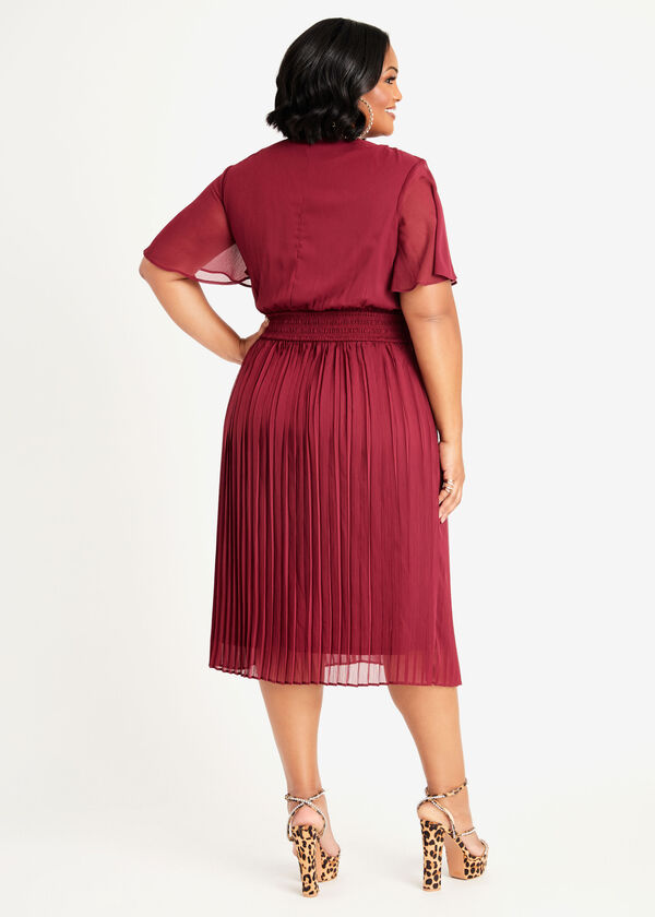 Pleated Tie Neck Midi Dress, Rhododendron image number 1