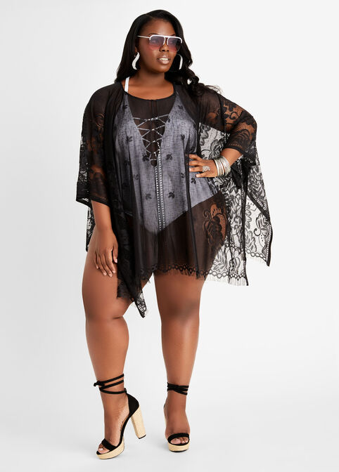 Ana & Rose Lace Pullover Cover Up, Black image number 0