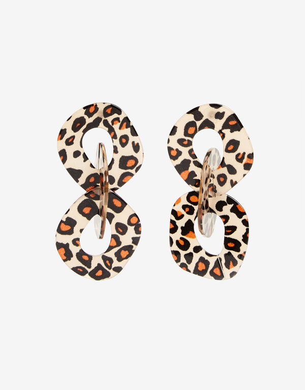 Leopard Print Drop Earrings, Black Combo image number 0