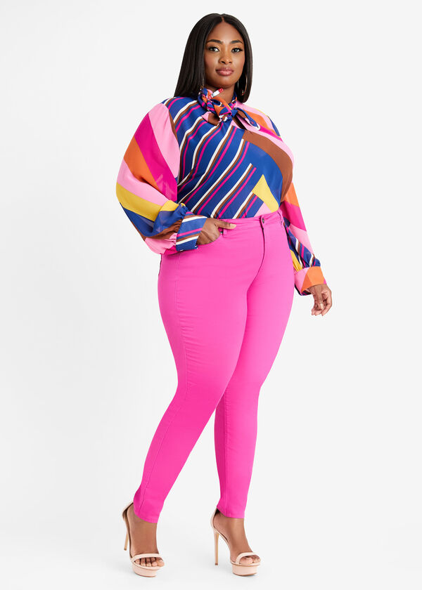 Basic High Rise Jeggings, Fuchsia Red image number 2