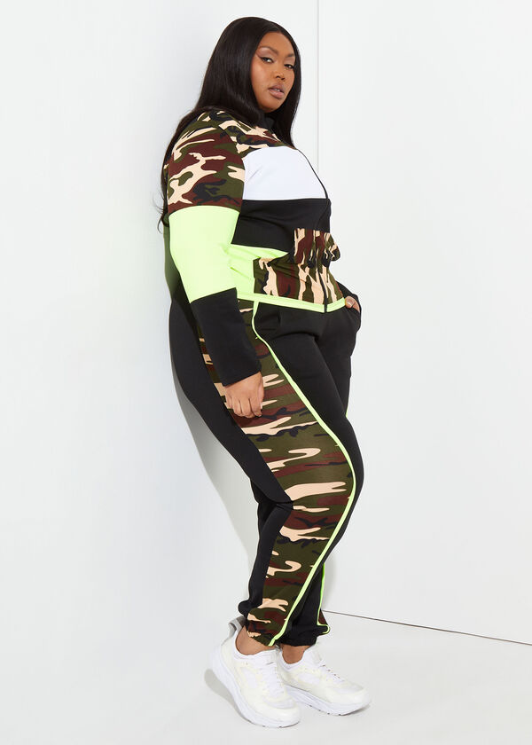 Piped Camo Print Joggers, Absolute Green image number 2