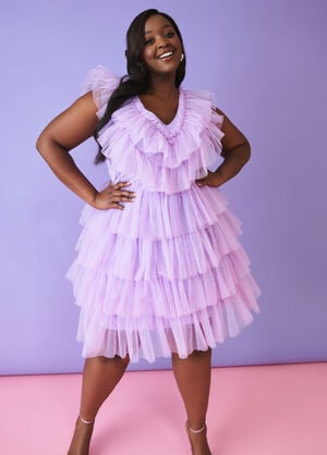 Tiered Tulle Dress, LILAC image number 0