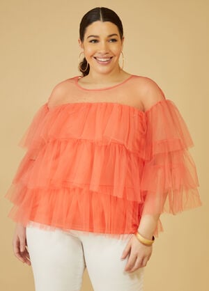 Tiered Tulle Top, LIVING CORAL image number 0