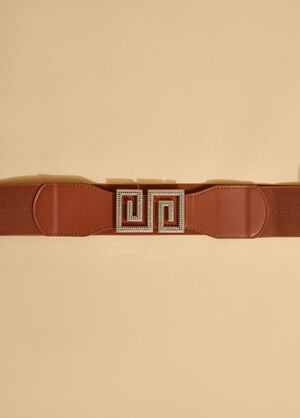 Embellished Buckle Stretch Belt, Cognac image number 1