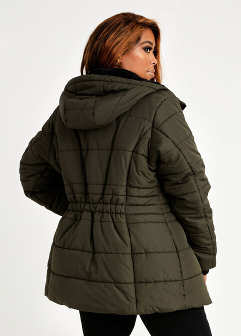Hooded Quilted Puffer Coat, Olive image number 1