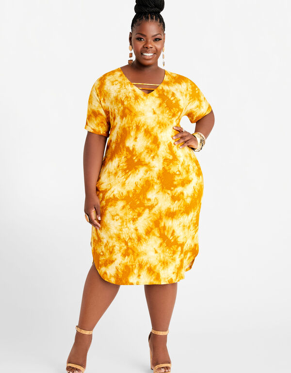 Tie Dye Jersey Shirt Dress, Nugget Gold image number 0