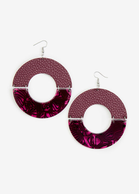 Faux Leather & Resin Drop Earrings, Rhododendron image number 0