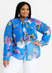 Floral Sheer Tie Neck Button Up Top, Victoria Blue image number 0