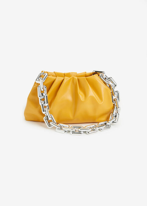 Ruched Faux Leather Chain Bag, Nugget Gold image number 0