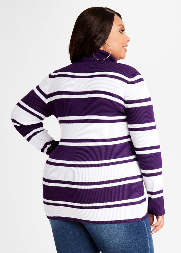 Stripe Rib Knit Turtleneck Sweater, Acai image number 1