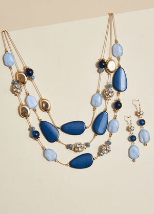 Layered Necklace And Earrings Set, Light Pastel Blue image number 1