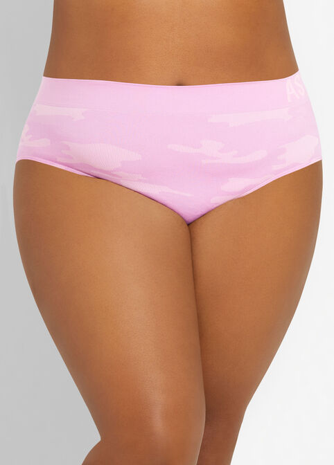 Plus Size Lingerie Camo Logo Tape Slimming Seamless Bikini Panties image number 0