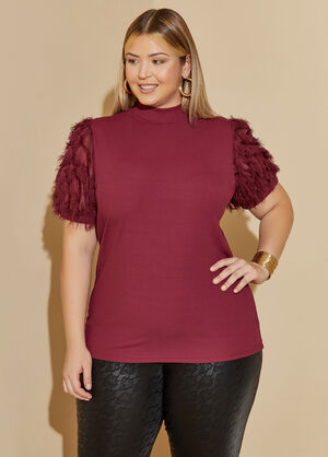Frayed Ribbed Knit Top, Rhododendron image number 0