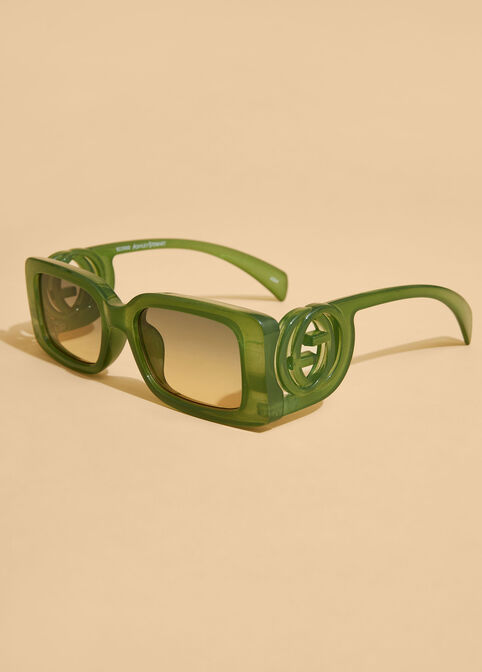 Rectangle Swirl Detail Sunglasses, Green image number 1