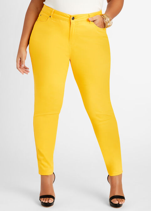 Yellow High Waist Skinny Jeans, Citrus image number 0