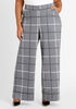 Plaid Cuffed Wide Leg Pull On Pant, Grey image number 0