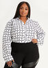 Grid Print Classic Button Up, White Black image number 2