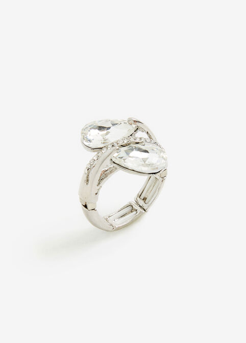 Silver Stone & Pave Stretch Ring, Silver image number 0