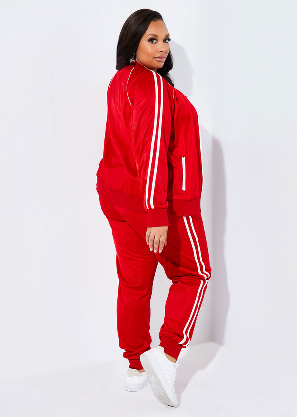 Striped Stretch Knit Track Jacket, Barbados Cherry image number 1