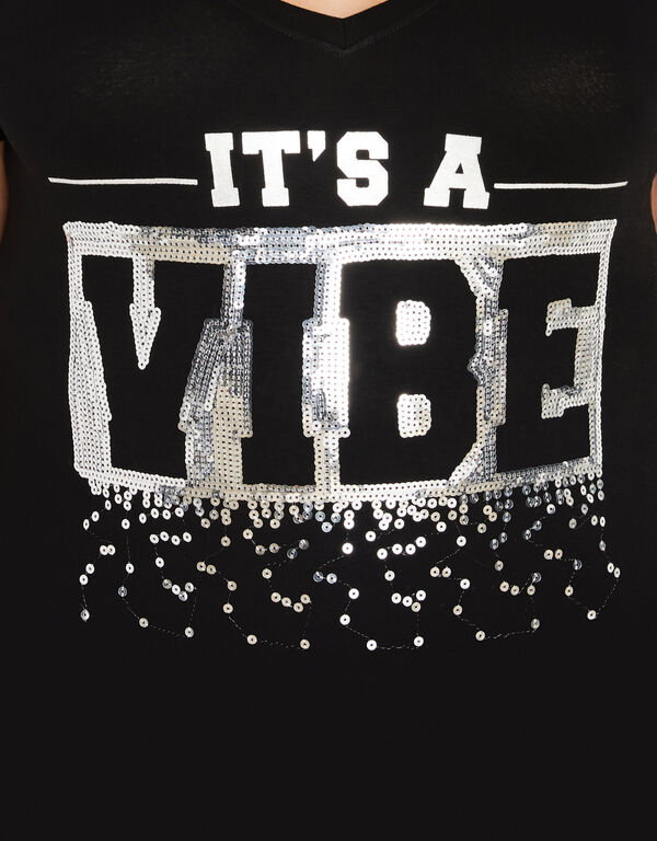 It's A Vibe Sequin Jersey Tee, Black image number 1