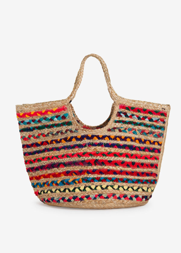 Embellished Braided Straw Tote, Multi image number 1