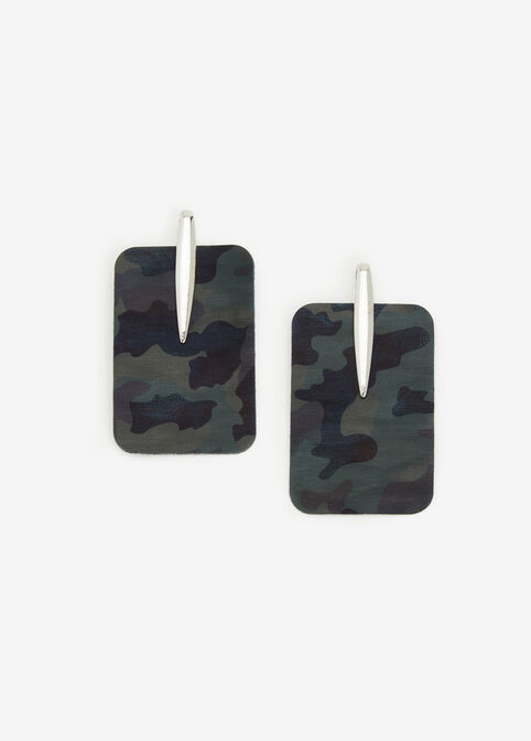 Camo Faux Leather Drop Earrings, Olive Night image number 0