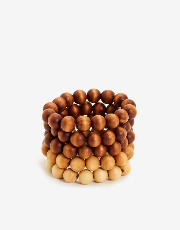 Wooden Bead Stretch Bracelet Set, Brown Combo image number 0