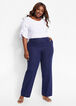 Navy Linen Wide-Leg Pull On Pants, Peacoat image number 2