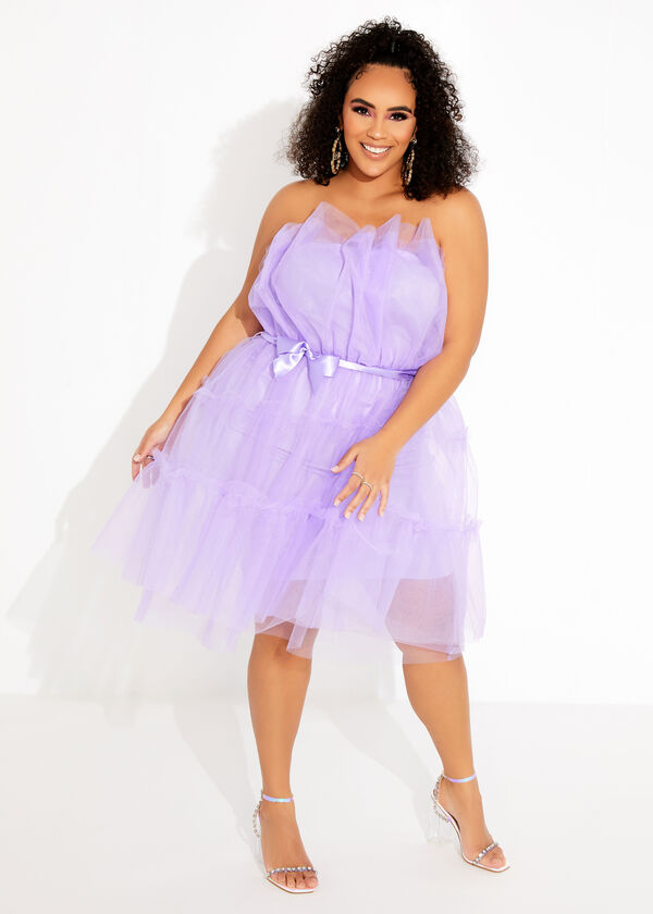 Plus Size Tulle Strapless Puff Tube Dress Sexy Mini Plus Party Dress image number 0