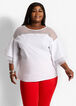 Tiered Mesh Trim Flare Sleeve Top, White image number 0
