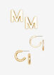 Gold M Initial Studs & Hoops Set, Gold image number 1