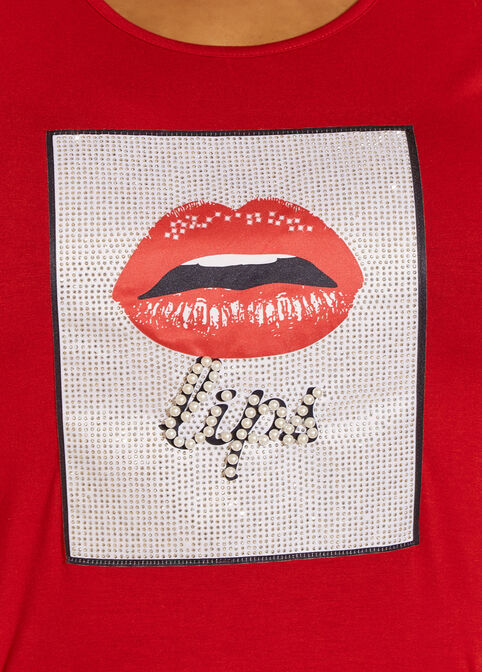 Lips Embellished Graphic Duster Tee, Barbados Cherry image number 3