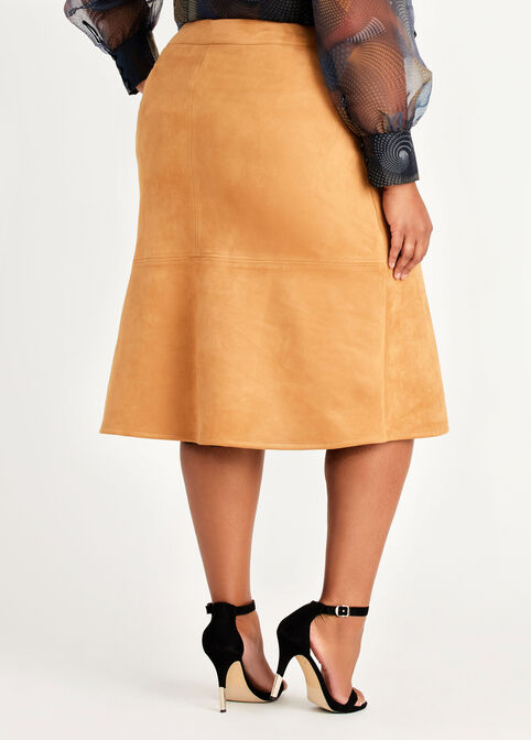 Faux Suede A Line Skirt, Caramel image number 1