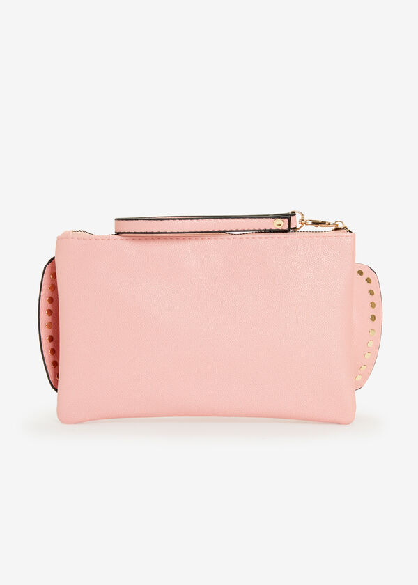 Studded Bow Faux Leather Clutch, Geranium Pink image number 1