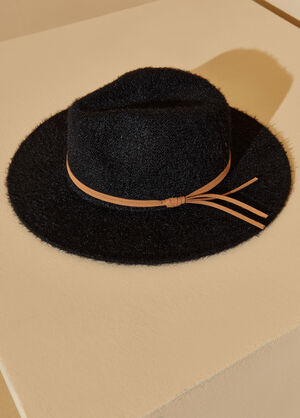 Wide Brimmed Faux Mohair Fedora, Black image number 1