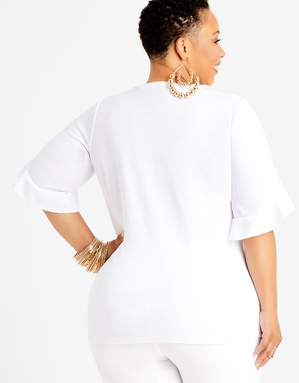 Ruffle Tulip Sleeve Pique Top, White image number 1