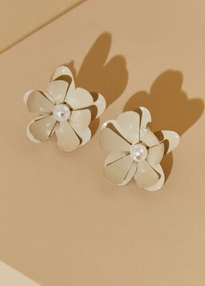 Flower And Faux Pearl Earrings, Pearl image number 1
