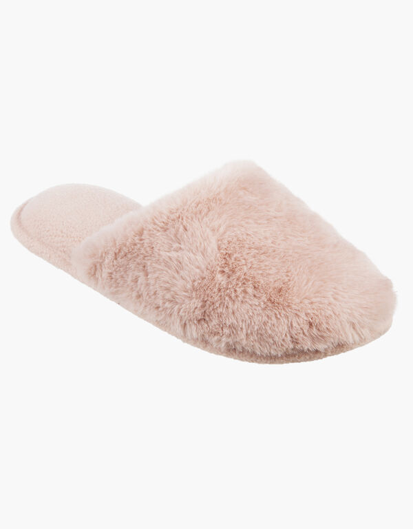 Isotoner Laurel Faux Fur Slippers, Pink image number 0
