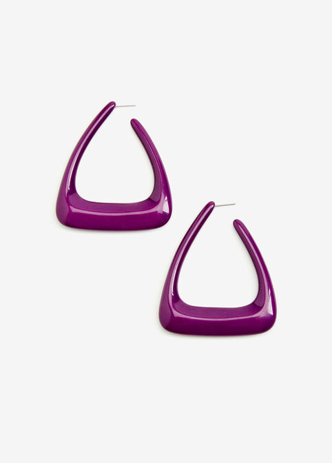 Triangle Resin Hoop Earrings, Purple Magic image number 0