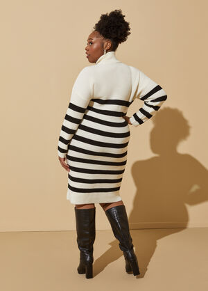 Striped Sweater Dress, Black Combo image number 1